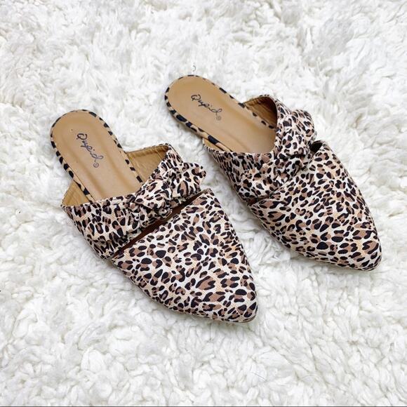 Qupid Cheetah Print Slip On Bow Detail Mules - Picture 2 of 7